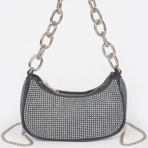 Hot Fix Stone Small Hobo Bag W/chain